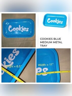 COOKIES BLUE MEDIUM METAL ROLLING TRAY White Lettering 420 Friendly BRAND NEW
